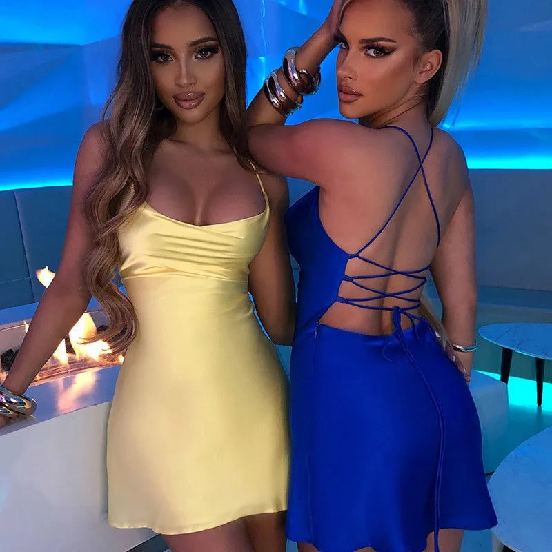 Satin Cowl Neck Spaghetti Strap Slip Mini Dress