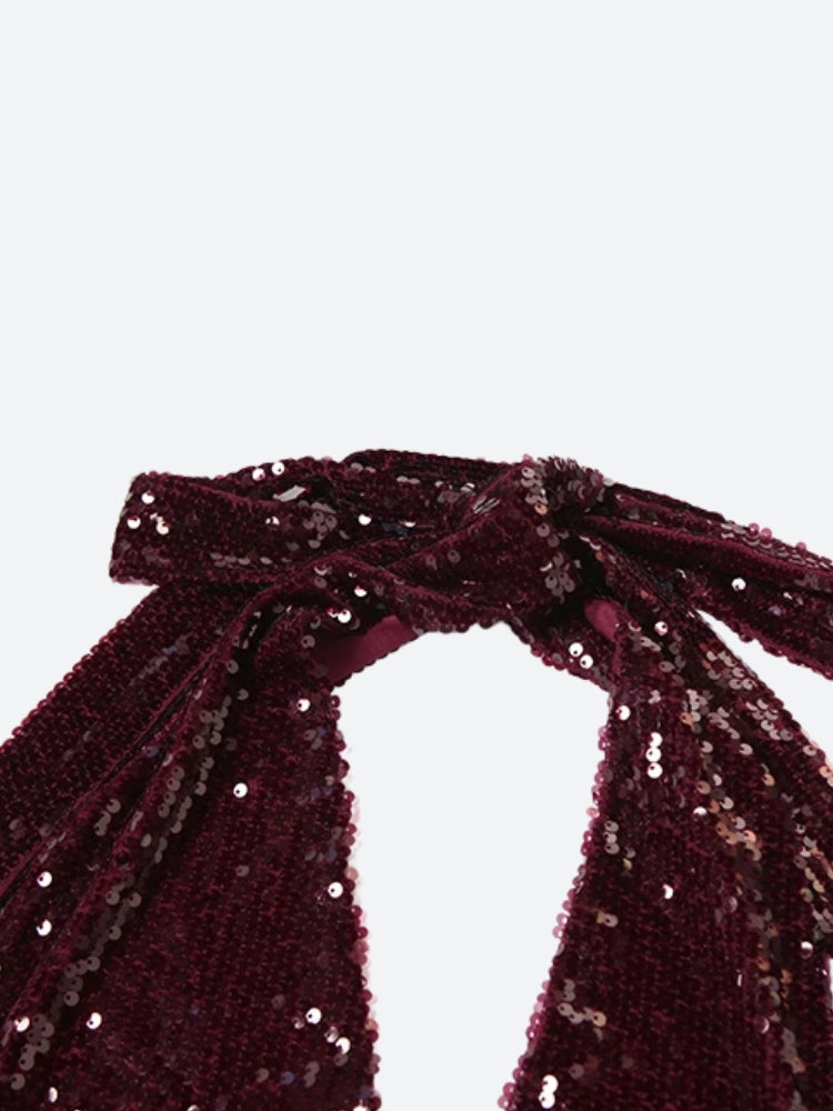 Sequin Halter Plunge Neck Ruched Drape Panel Mini Dress
