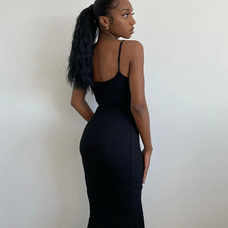 Scoop Neck Spaghetti Strap Bodycon Maxi Dress