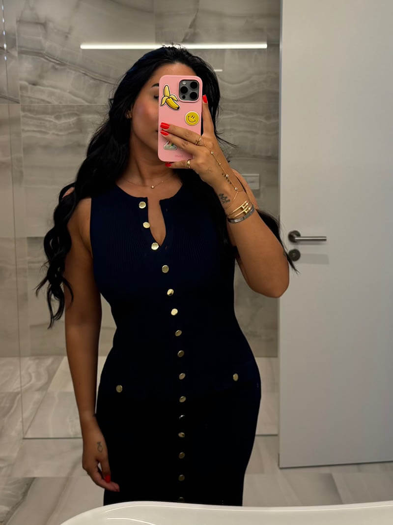 Rib Knit Crew Neck Button Front Flap Pocket Sleeveless Midi Dress