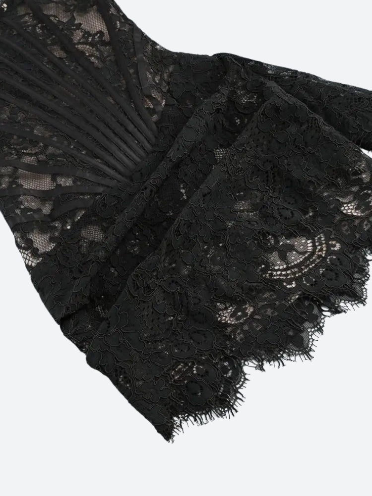 Strapless Lace Corset Scalloped Hem Drape Panel Mini Dress