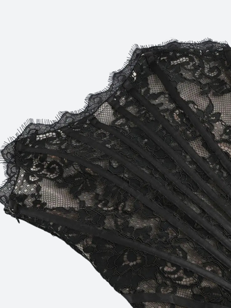 Strapless Lace Corset Scalloped Hem Drape Panel Mini Dress