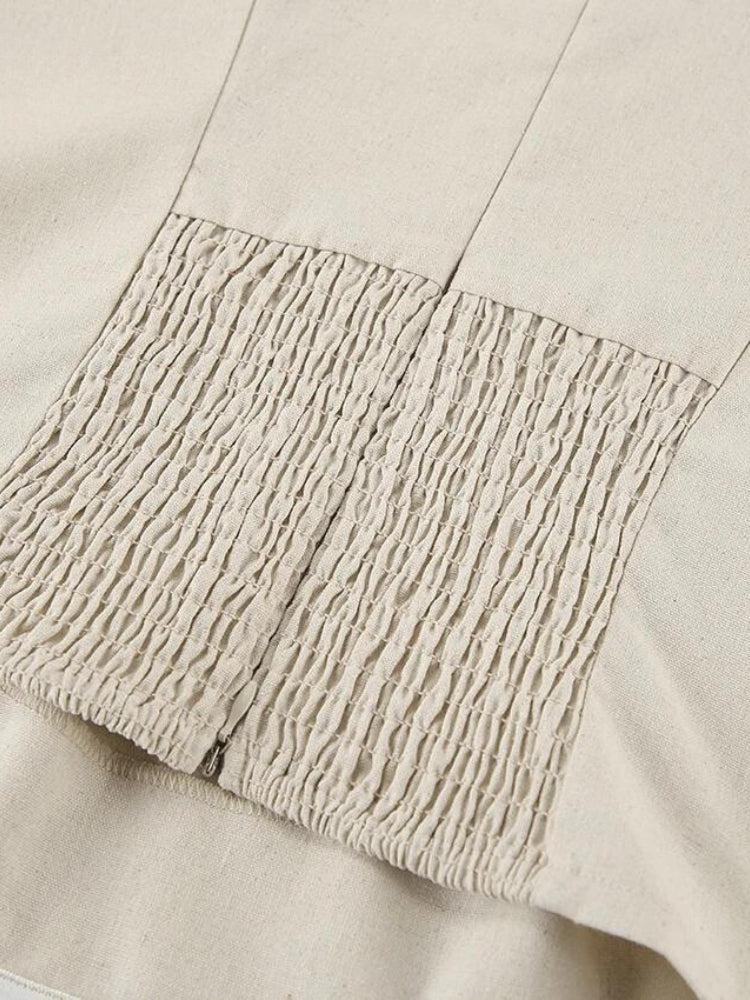 Strapless Linen-Blend Column Midi Dress