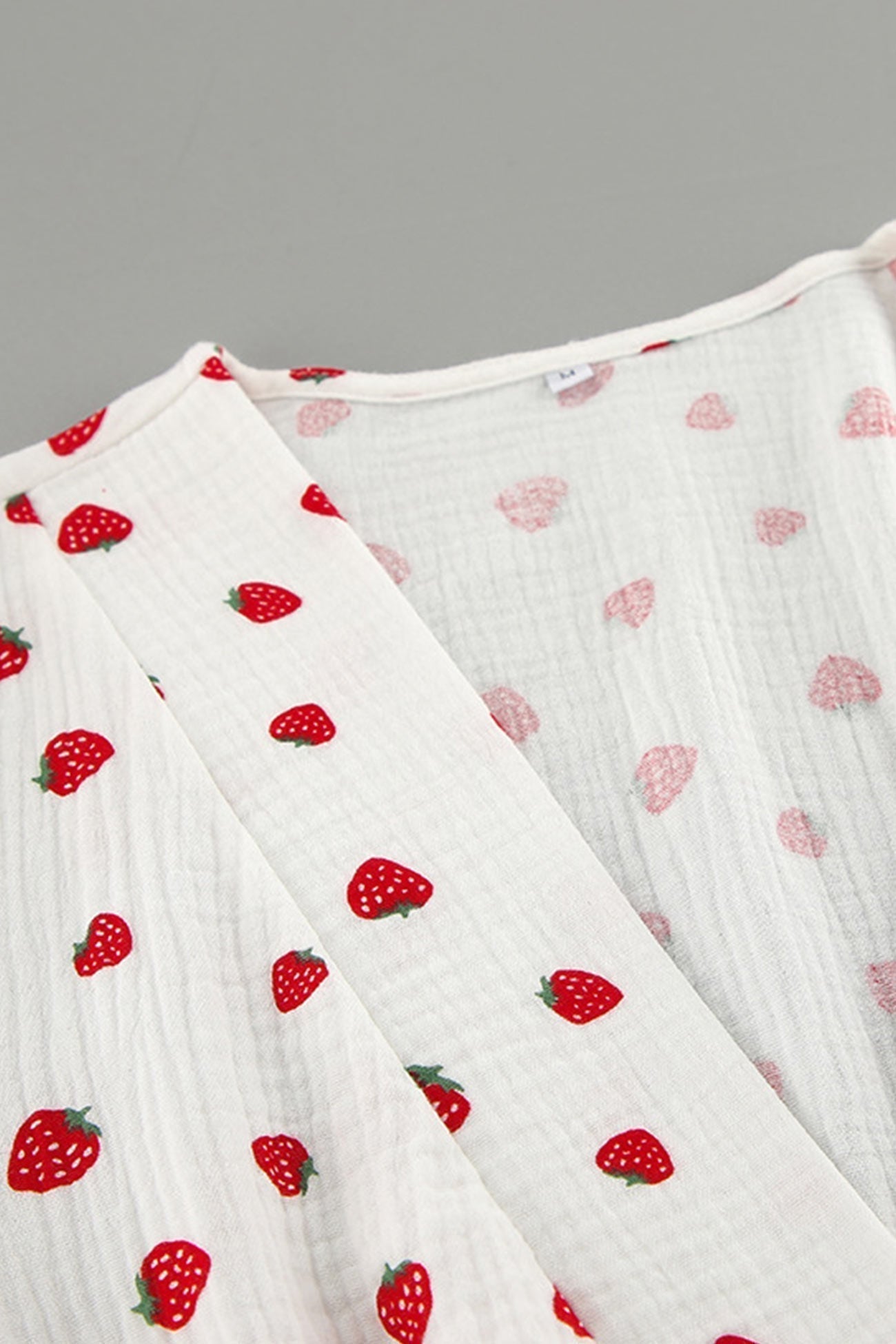 Strawberry Print Wrap Deep V-Neck Bell Sleeve Tiered Ruffle Mini Dress