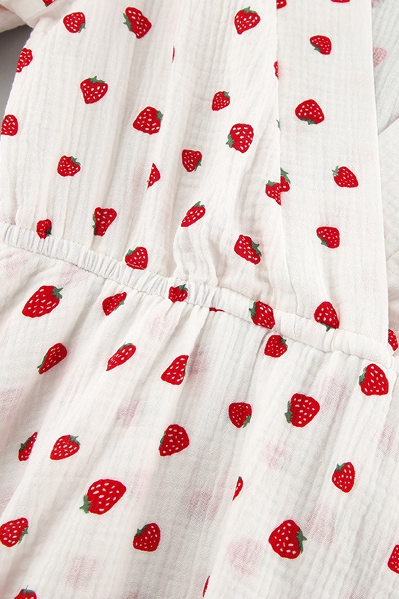 Strawberry Print Wrap Deep V-Neck Bell Sleeve Tiered Ruffle Mini Dress