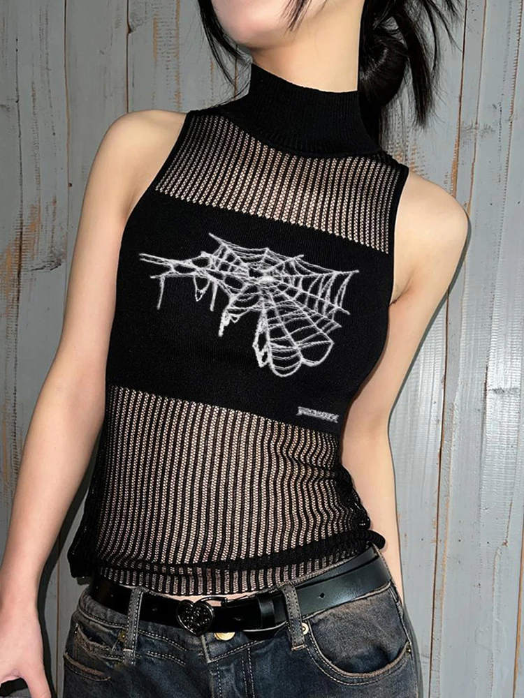 Streetwear Punk Hollowed Out Sleeveless Vest Sexy Tank Top Women Spider Print Goth Aesthetic Summer Fashion Girls Casual Tops 13 Streetwear Punk Hollowed Out Sleeveless Vest Sexy Tank Top Women Spider Print Goth Aesthetic Summer Fashion Girls Casual Tops