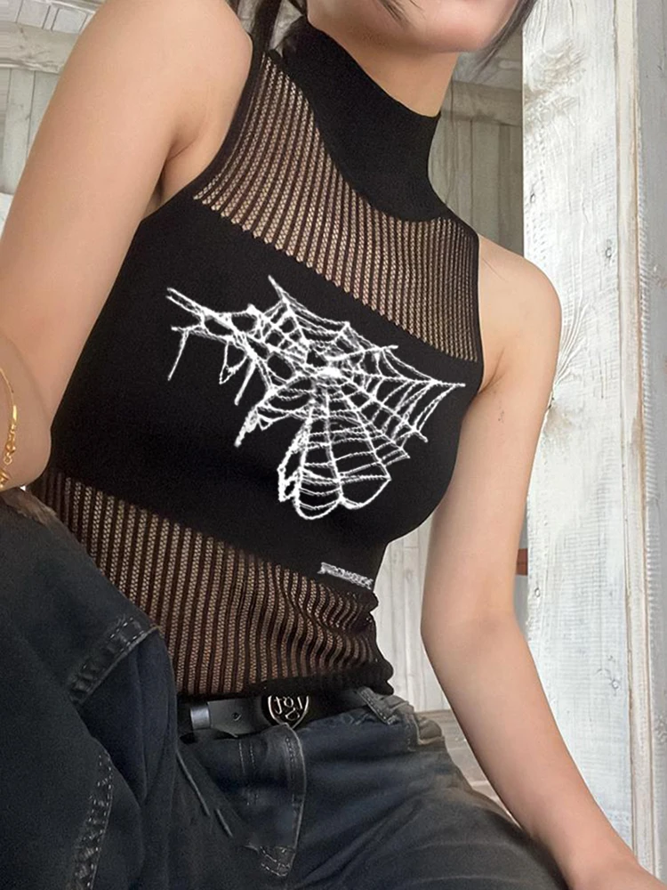 Streetwear Punk Hollowed Out Sleeveless Vest Sexy Tank Top Women Spider Print Goth Aesthetic Summer Fashion Girls Casual Tops 11 Streetwear Punk Hollowed Out Sleeveless Vest Sexy Tank Top Women Spider Print Goth Aesthetic Summer Fashion Girls Casual Tops