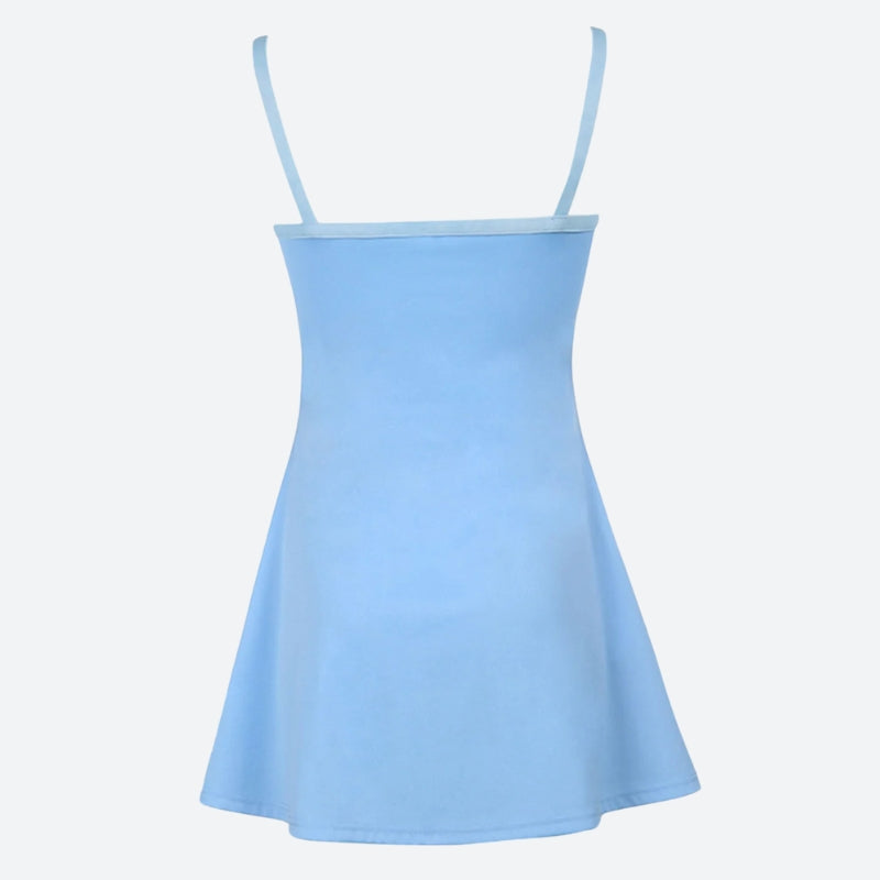 Diagonal Panel Underbust Cutout Scalloped Trim Spaghetti Strap Mini Dress
