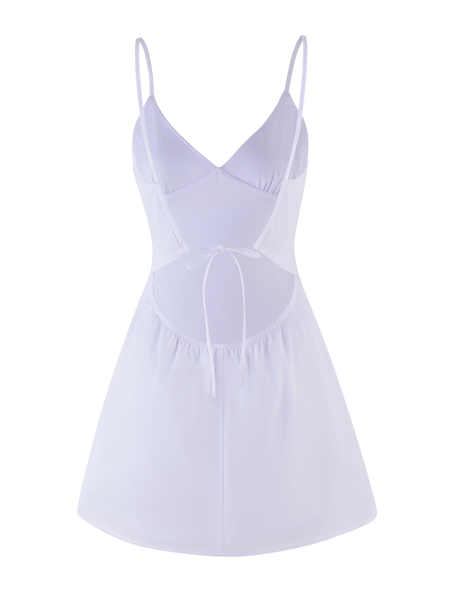 V Neck Bow Spaghetti Strap Ruched Bodice Fit and Flare Mini Dress