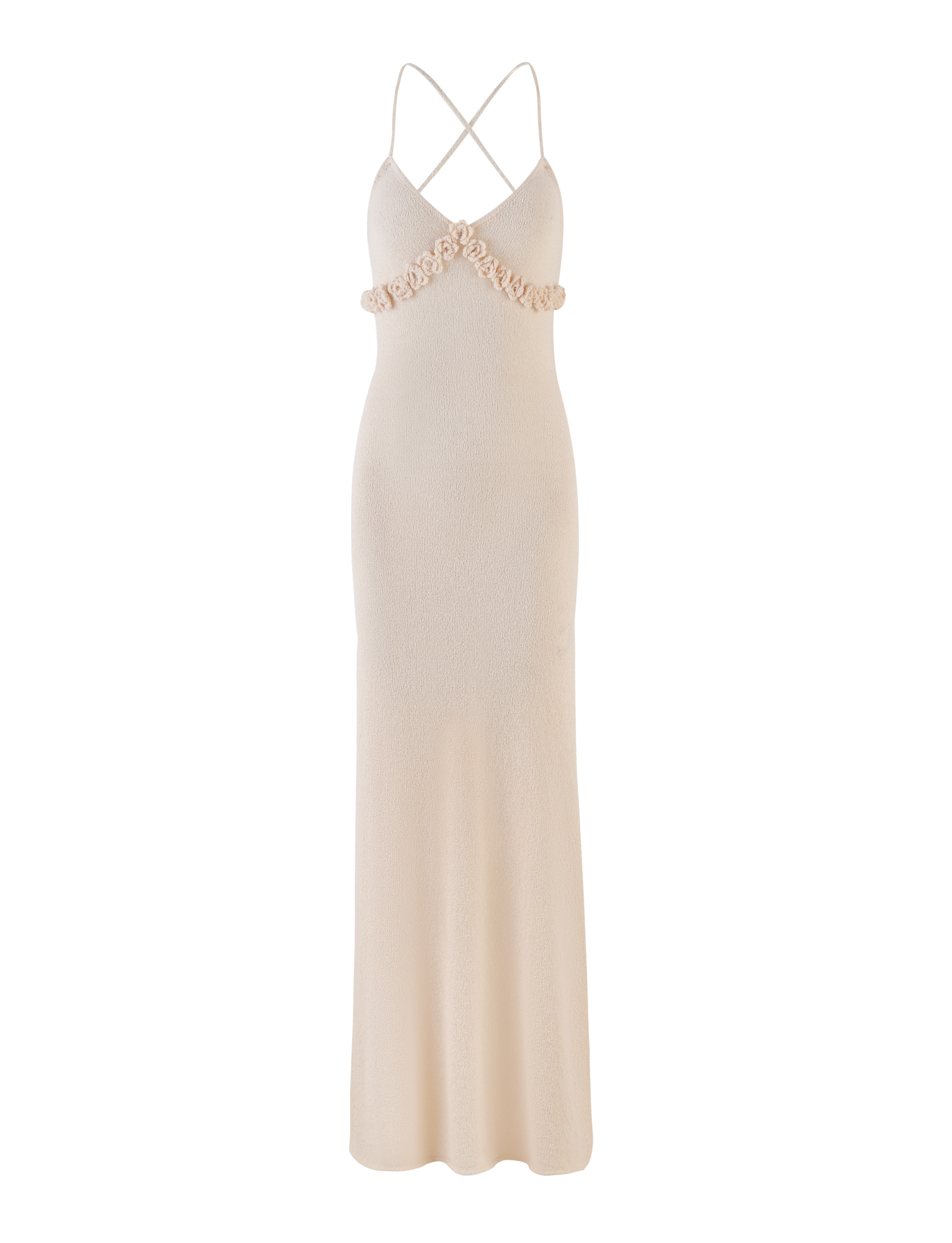 Crochet Floral Trim Empire Waist Spaghetti Strap Maxi Dress