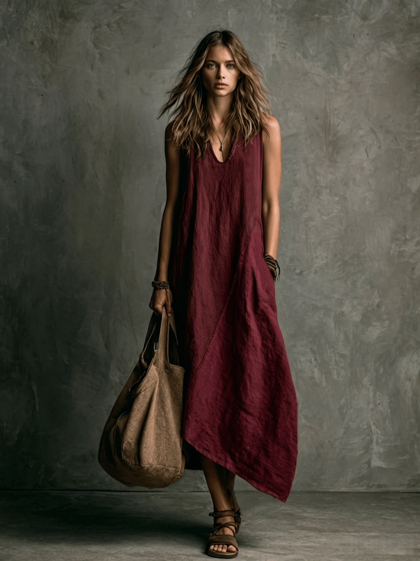 Loose-fitting, Flattering Solid Color Dress