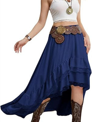 Lace Striped Plaid Midi Skirt For Women