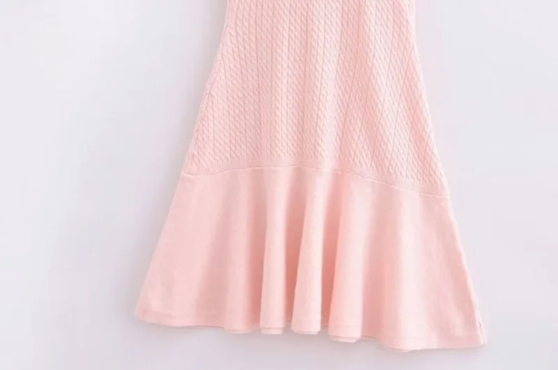 Ootddress Ruffle Knitted Dress For Women Sleeveless V Neck Slim Splice Flower Sundress Ladies Casual Fashion Y2k Solid Dress Woman