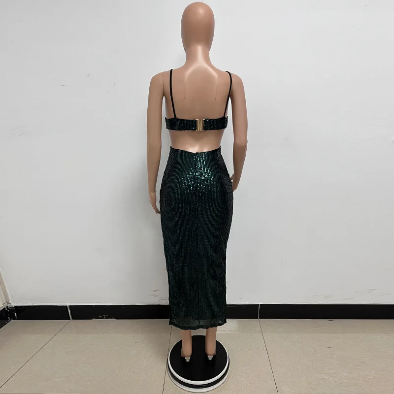 Sexy Hollow High Waist Slit Evening Dress Fashion Sequined Backless Sleeveless Elegant Party Dresses Solid Long Graduation Dress 152 undefined