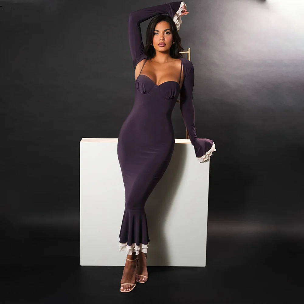 Ootddress Elegant Long Flared Sleeve Elastic Tight Women Two-piece Set Autumn/Winter New 2025 Sexy Party Club Evening Dress 15 Ootddress Elegant Long Flared Sleeve Elastic Tight Women Two-piece Set Autumn/Winter New 2025 Sexy Party Club Evening Dress