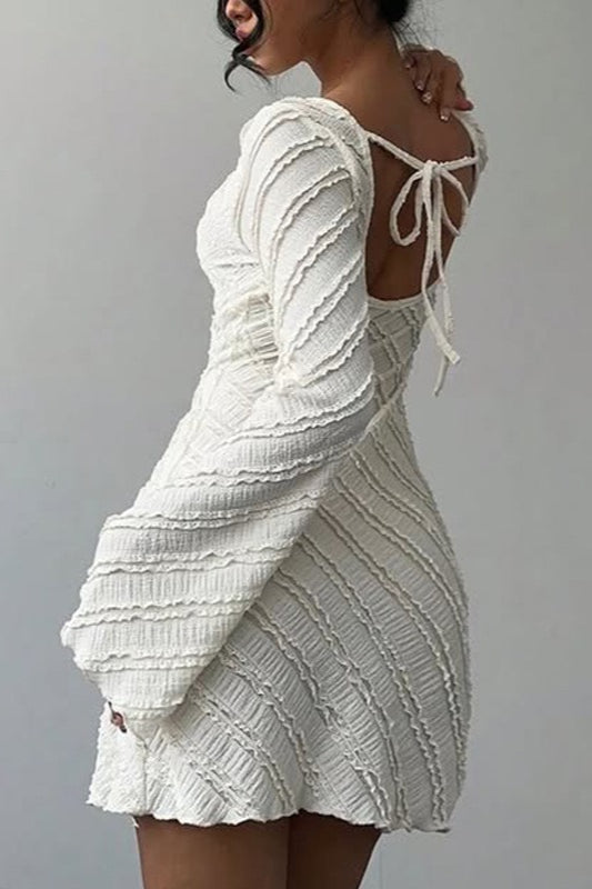White Boat Neck Backless A-Line Sweater Dress