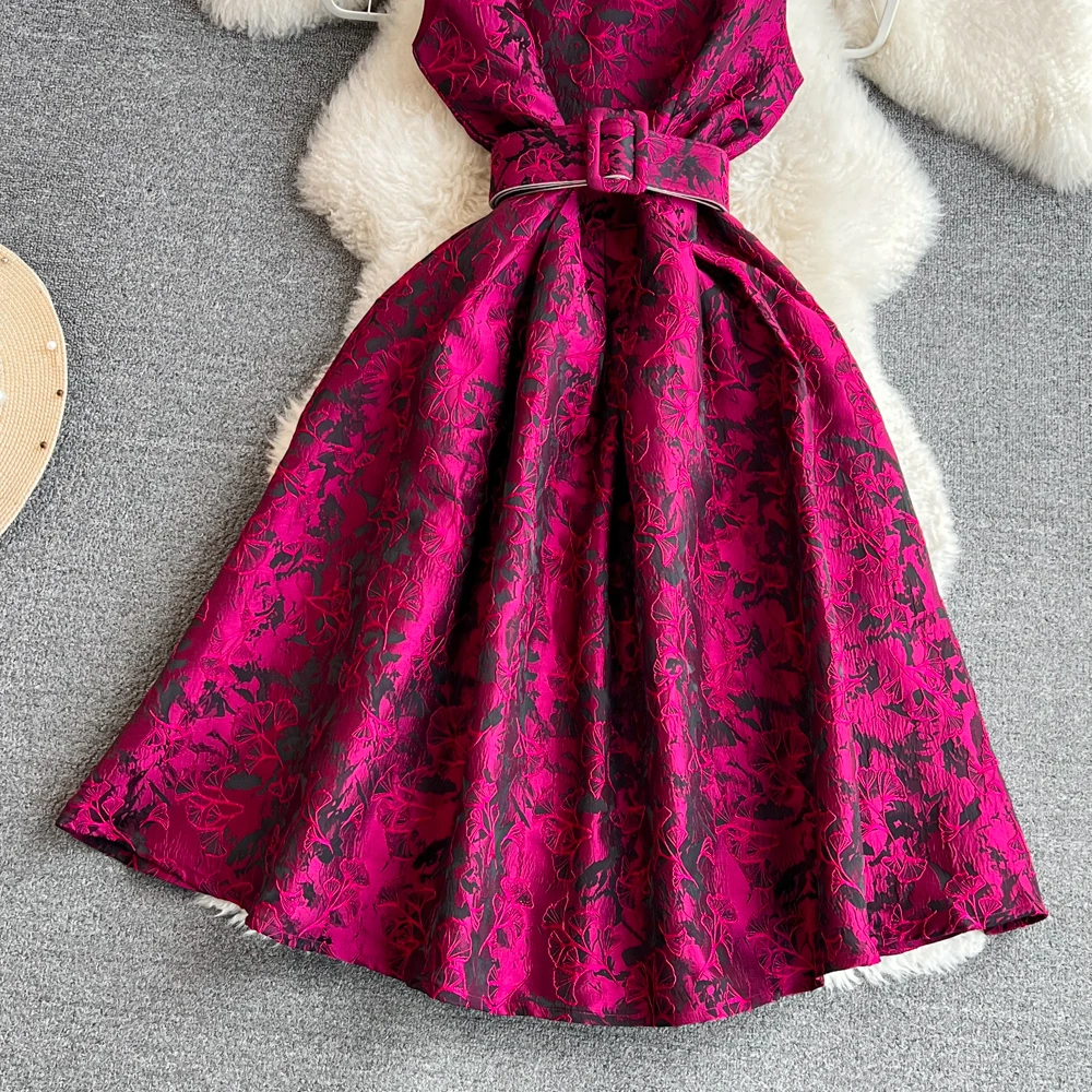 Women Vintage Floral Dresses Summer Slim A-line Sleeveless Party Dresses Ladies Elegant O-neck Casual Midi Dress Vestidos
