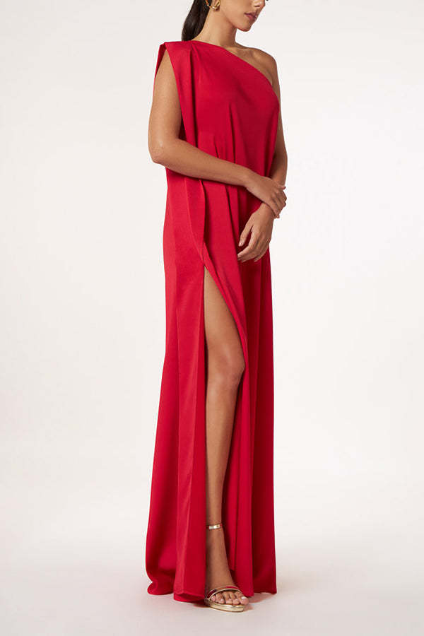 A-line Shoulder Straps Pleated Maxi Dresses with Belt Emerald