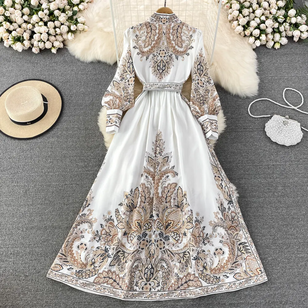 Women Vintage Long Dress Fashion Print A-line Ruffled Elegant Floral Party Dresses Ladies Long Sleeve Casual Long Robe Vestidos 18 Women Vintage Long Dress Fashion Print A-line Ruffled Elegant Floral Party Dresses Ladies Long Sleeve Casual Long Robe Vestidos