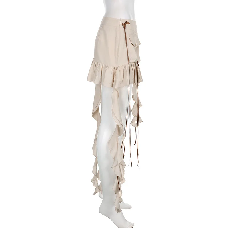 Ootddress Splice Folds Mini Skirt For Women Pocket High Waist Bnadage Skirts Womens 2025 Party Casual Lace Up Slim Skirts Ladies