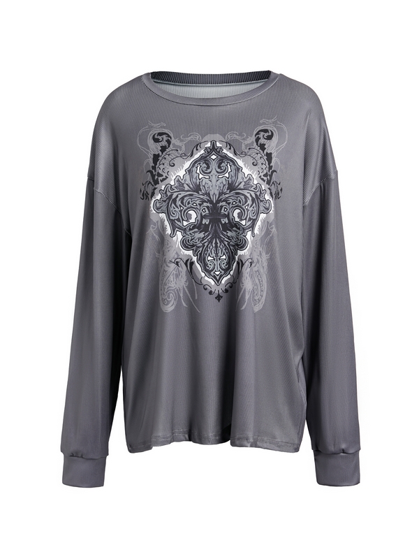 Vintage Print Oversized Long Sleeve Tee
