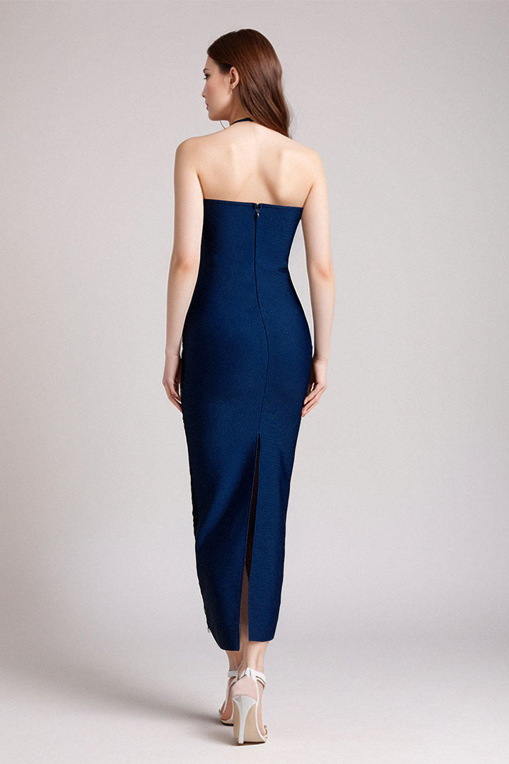 Fringe Halter High Slit Maxi Dress