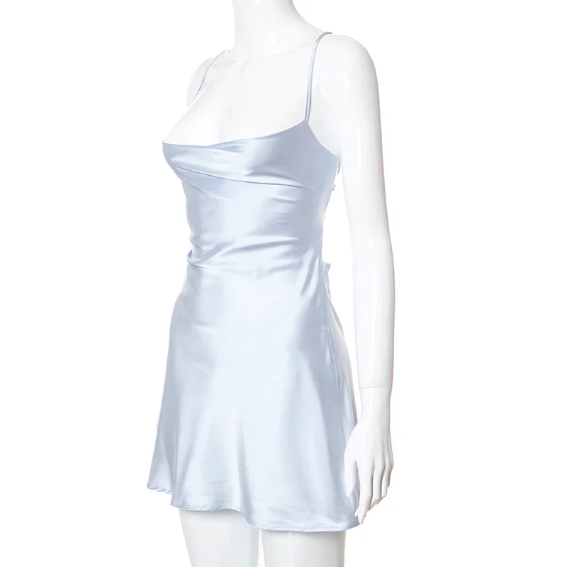 Ootddress New Spaghetti Straps Mini Satin Dress Women 2025 Summer Backless Low Cut Sexy Dresses Ladies Club Wear Party Sundresses