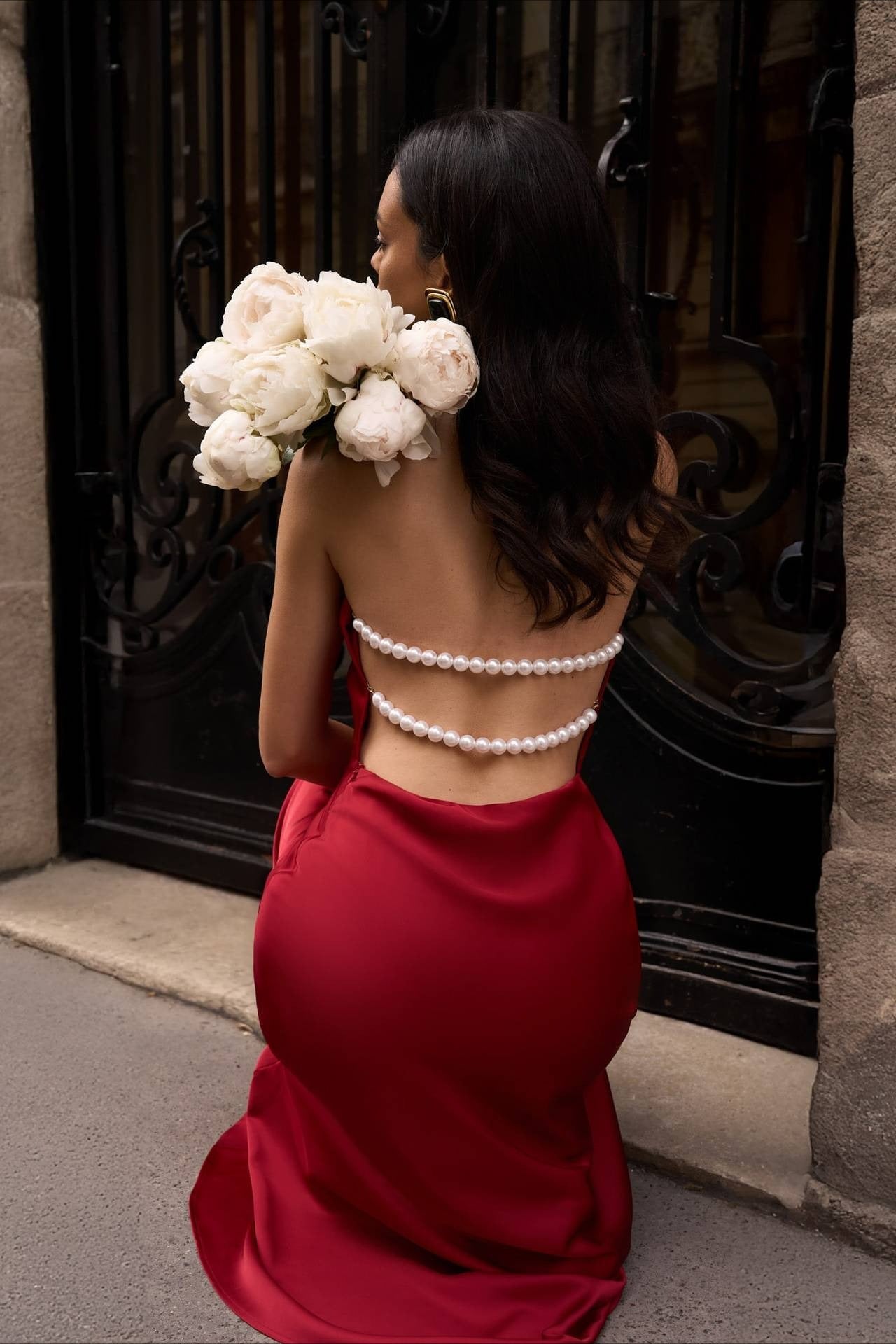 Satin V-Neck Halter Backless Maxi Dress
