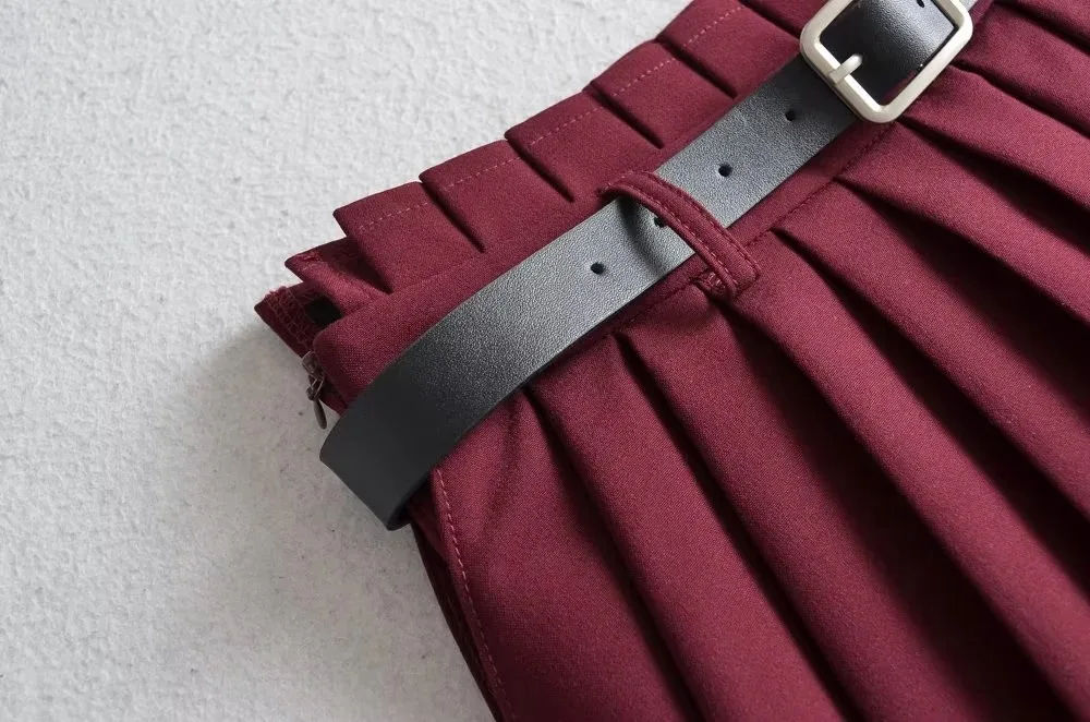 Ootddress Low Waist Slim Mini Pleated Skirt For Women 2025 Summer Casual Black Belt Skirts Babes Fashionable Solid Une Jupe Ligne