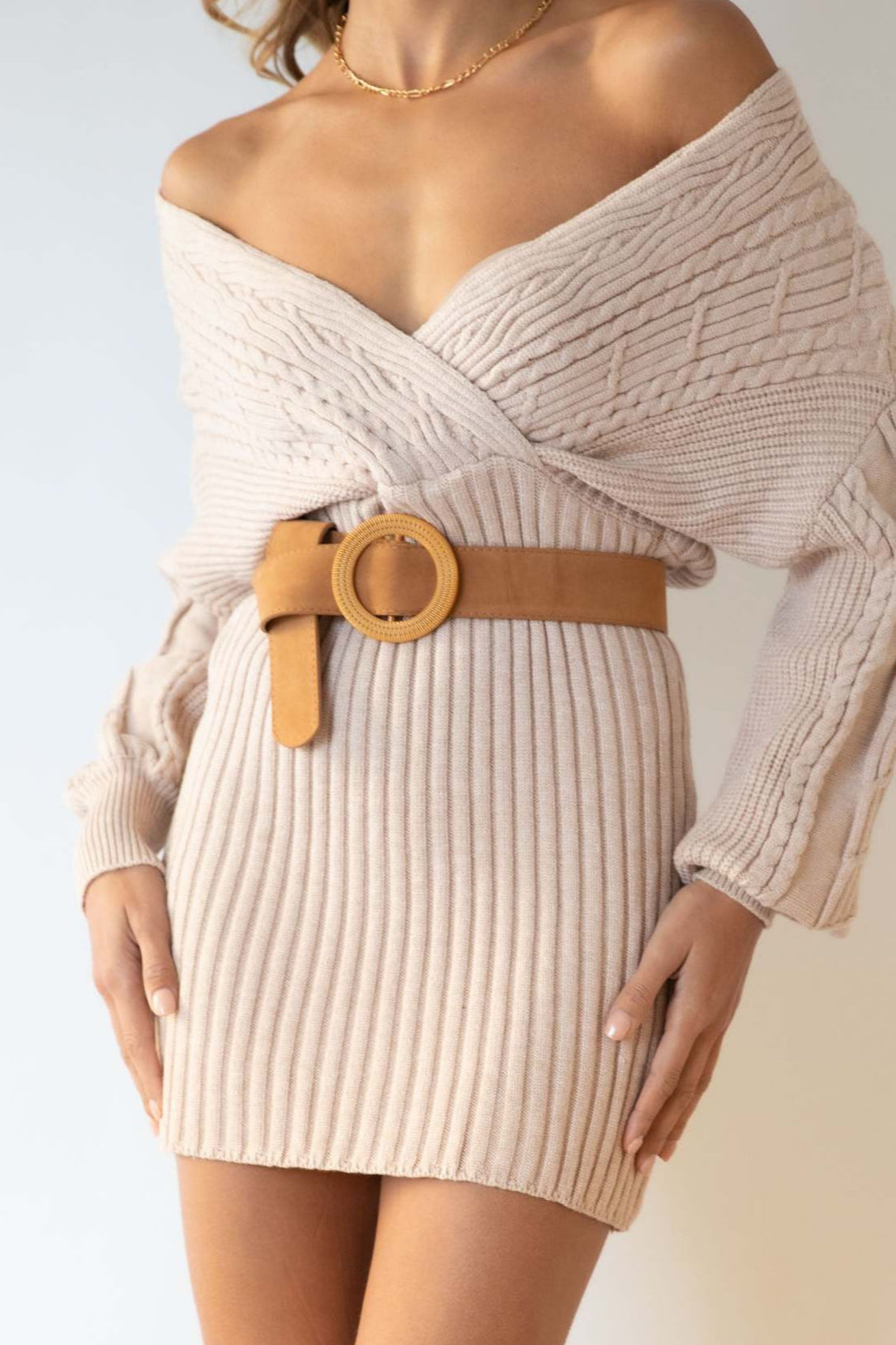 Cable Knit V-Neck Bodycon Midi Dress