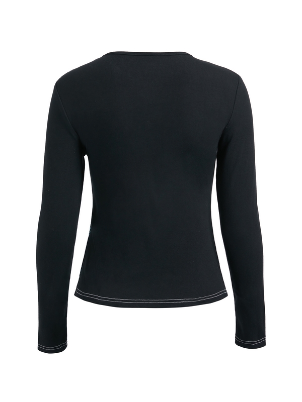 Gothic Print V Neck Long Sleeve Tee