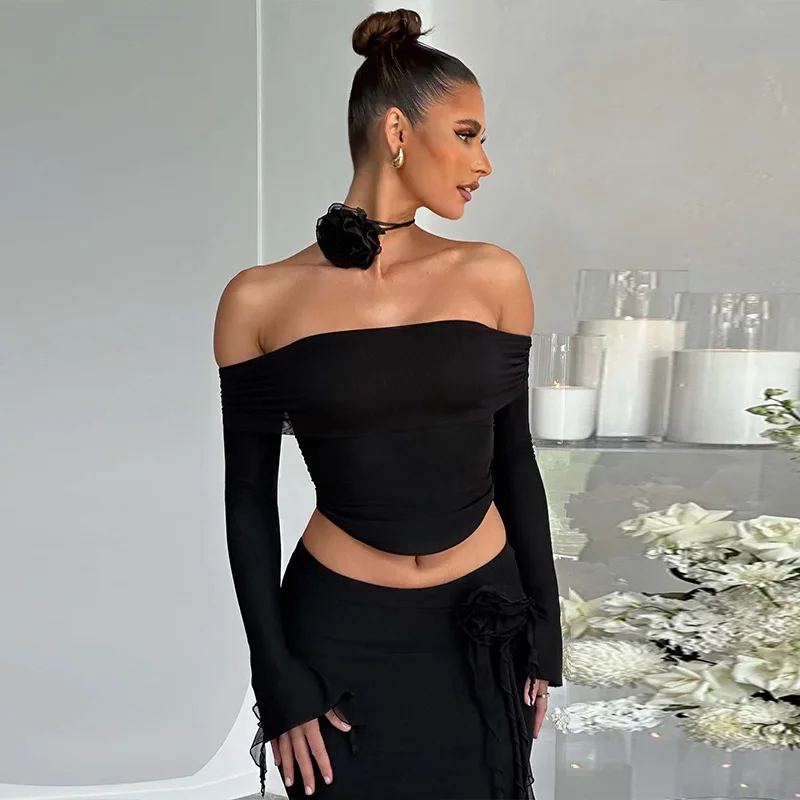 Ootddress Winter New Sexy Long Sleeved Half Skirt Set For Woman 3D Flower Slim Tight Long Skirt Party Evening Dress Two Piece Set 16 Ootddress Winter New Sexy Long Sleeved Half Skirt Set For Woman 3D Flower Slim Tight Long Skirt Party Evening Dress Two Piece Set