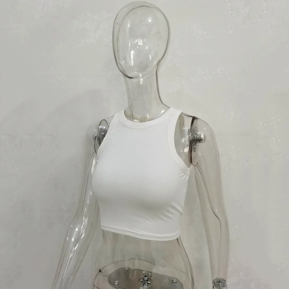 Ootddress Summer Cotton Sleeveless Vest For Women White Top Knit Ribbed Casual Tank Tops Female High Streetwear Cropped Top Camis