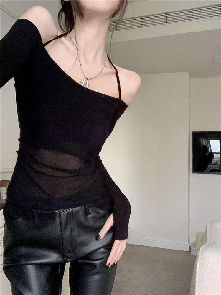 Long Sleeve Top Womens Halter 2025 Casual Tee Shirt Gauze Trendy Off Shoulder T Shirts Femme Y2k Crop Top Streetwear Party Club 16 Long Sleeve Top Womens Halter 2025 Casual Tee Shirt Gauze Trendy Off Shoulder T Shirts Femme Y2k Crop Top Streetwear Party Club