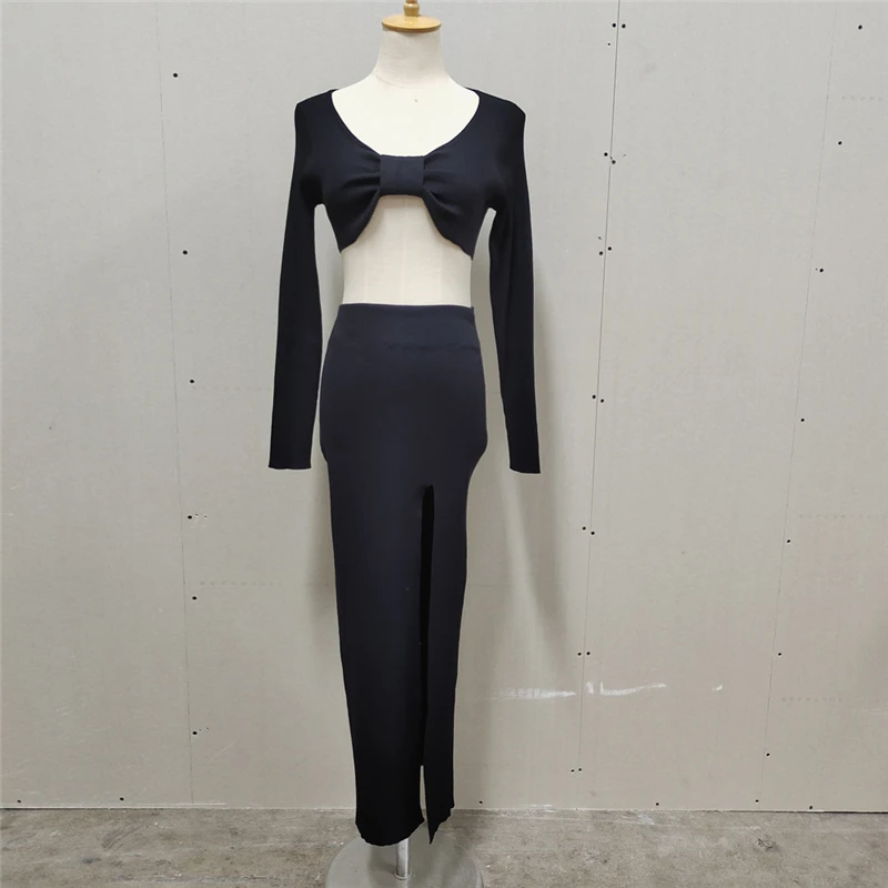 Ootddress Knitted Two Piece Dress Women Outfits Long Sleeve Crop Top and Midi Skirt High Split Out Dress Set Female Bodycon White 20 Ootddress Knitted Two Piece Dress Women Outfits Long Sleeve Crop Top and Midi Skirt High Split Out Dress Set Female Bodycon White