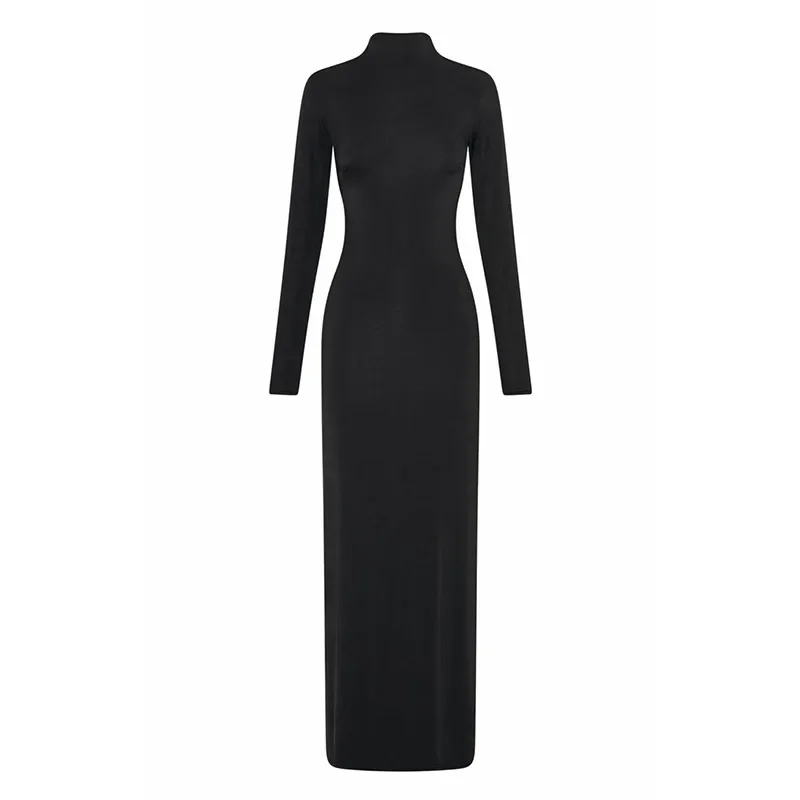 Ootddress Side Slit Back Dress Women Sexy Backless Temperament Long Sleeve Dresses Lady Party Elegant Bodycon Evening Dress Woman