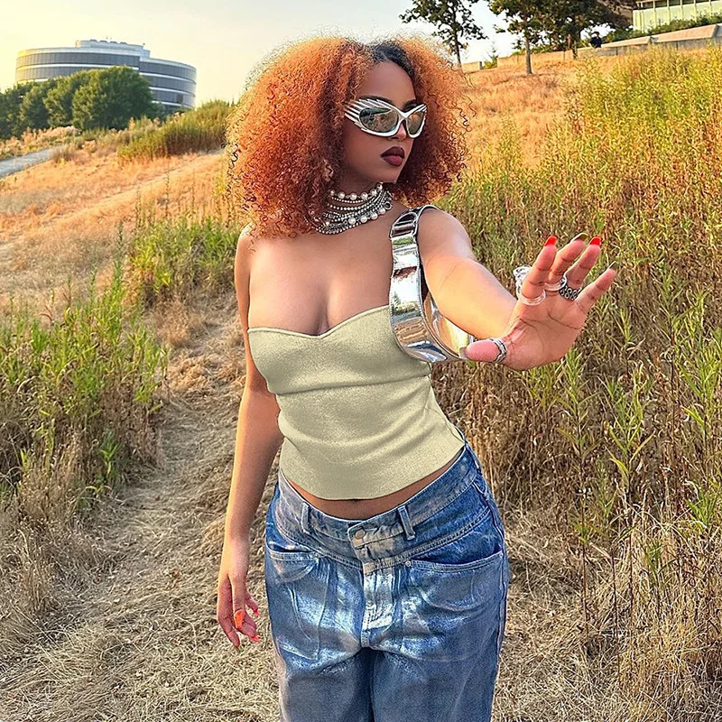 Ootddress Gold PU Crop Tops For Women 2025 Bodycon Backless Sexy Off Shoulder Tank Top Hot Girls Street Slim Party Tube Top Ladies 40 Ootddress Gold PU Crop Tops For Women 2025 Bodycon Backless Sexy Off Shoulder Tank Top Hot Girls Street Slim Party Tube Top Ladies