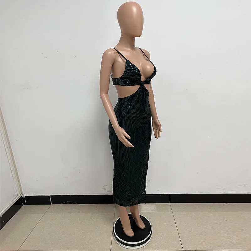 Sexy Hollow High Waist Slit Evening Dress Fashion Sequined Backless Sleeveless Elegant Party Dresses Solid Long Graduation Dress 151 undefined