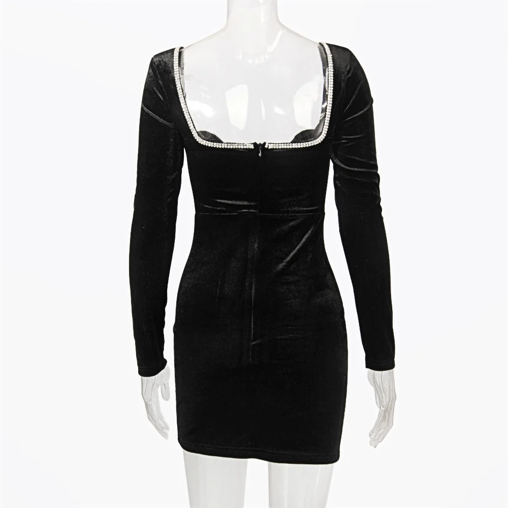 Ootddress Sexy Deep V Wrapped Hip Velvet Backless Women's Dress Long Sleeve High Waist Temperament Mini Dress Party Club Clothing