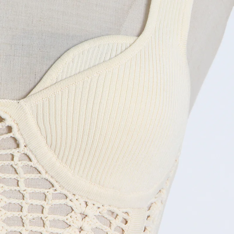 Ootddress Fishbone Waist Crocheted Knitted Crop Tops Women Vest Tee 2025 Summer Sexy Sleeveless Hollow Out Y2K Tops Corset Top
