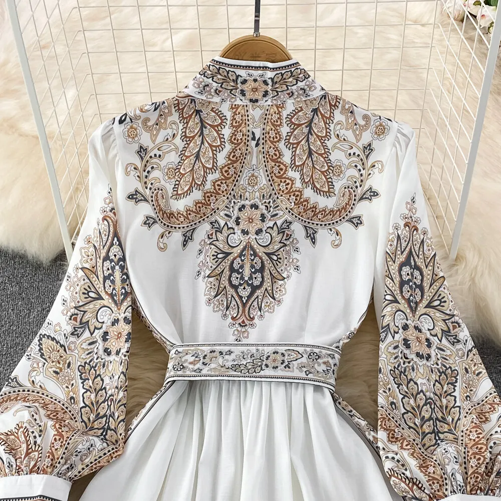 Women Vintage Long Dress Fashion Print A-line Ruffled Elegant Floral Party Dresses Ladies Long Sleeve Casual Long Robe Vestidos 19 Women Vintage Long Dress Fashion Print A-line Ruffled Elegant Floral Party Dresses Ladies Long Sleeve Casual Long Robe Vestidos