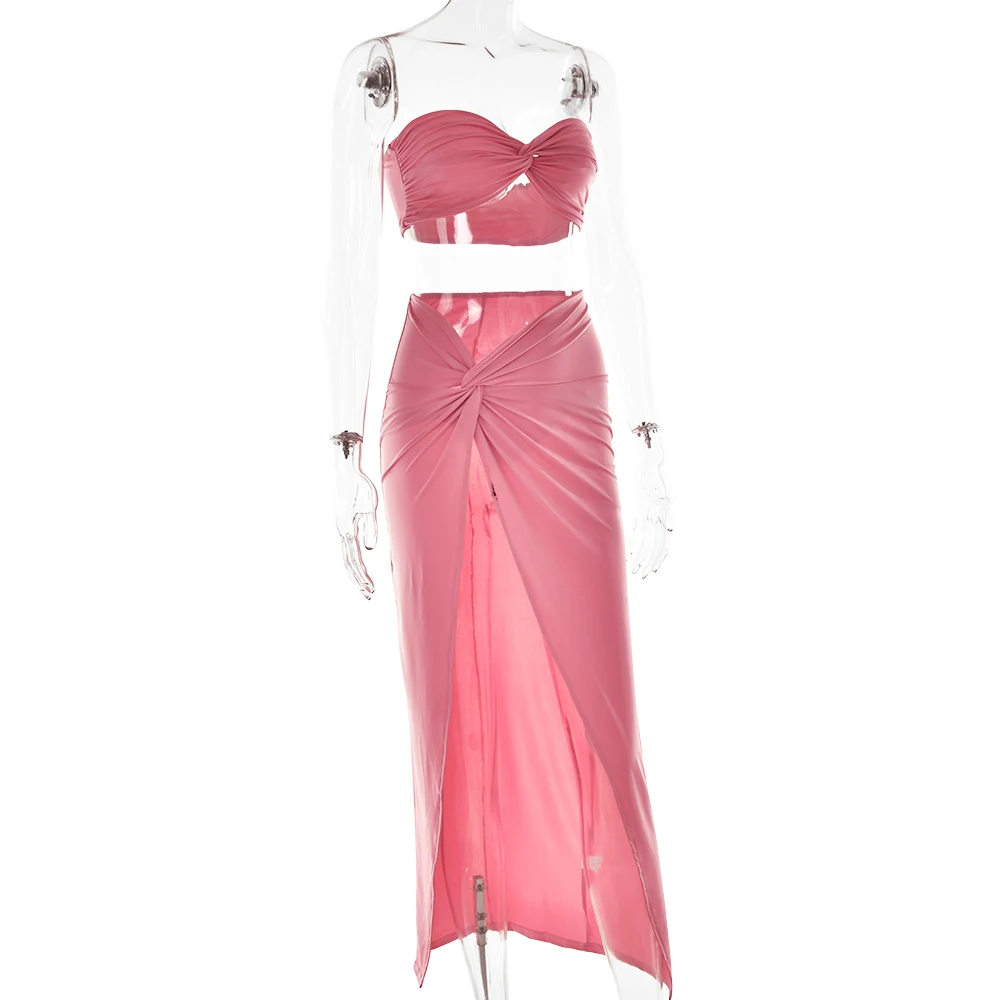 Ootddress Sexy Strapless Hollow Out Women Dress White Sleeveless High Slit Dress Female Autumn Skinny Elegant Party Clubwear