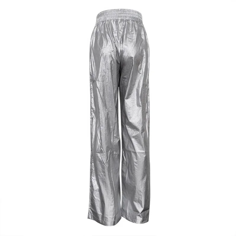Ootddress PU Silver Women Pants Autumn Winter High Waist Casual Loose Wide Leg Pant Femme Party Club Fashion Streetwear Woman 2025