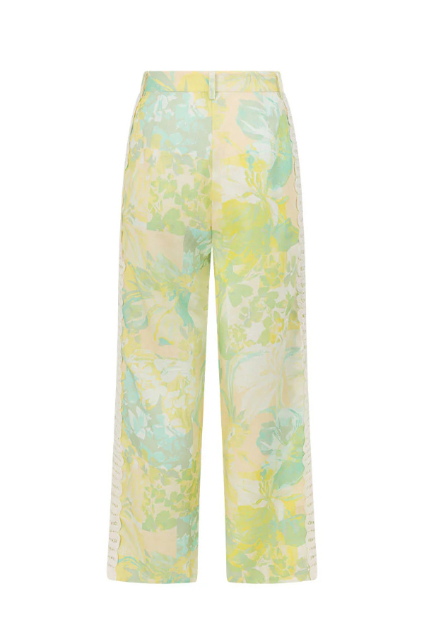 Summer Elegant Printed Curved Crochet Trim Camisole Top and Elastic Waist Casual Pocket Wide-leg Pants Set