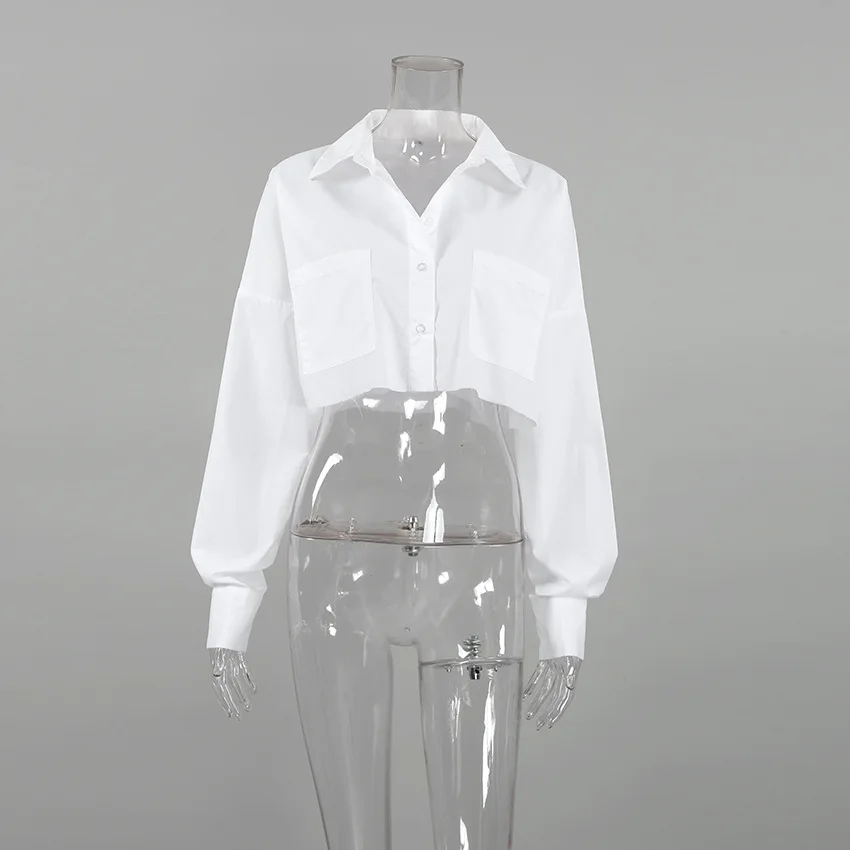 Ootddress Lapel Pocket Casual Shirts For Women Long Sleeve Loose Patchwork Crop top Y2k Outfit Solid High Street Cardigan Blouse