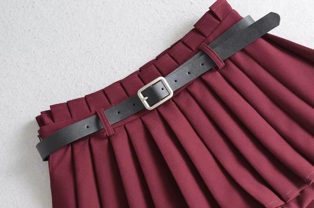 Ootddress Low Waist Slim Mini Pleated Skirt For Women 2025 Summer Casual Black Belt Skirts Babes Fashionable Solid Une Jupe Ligne