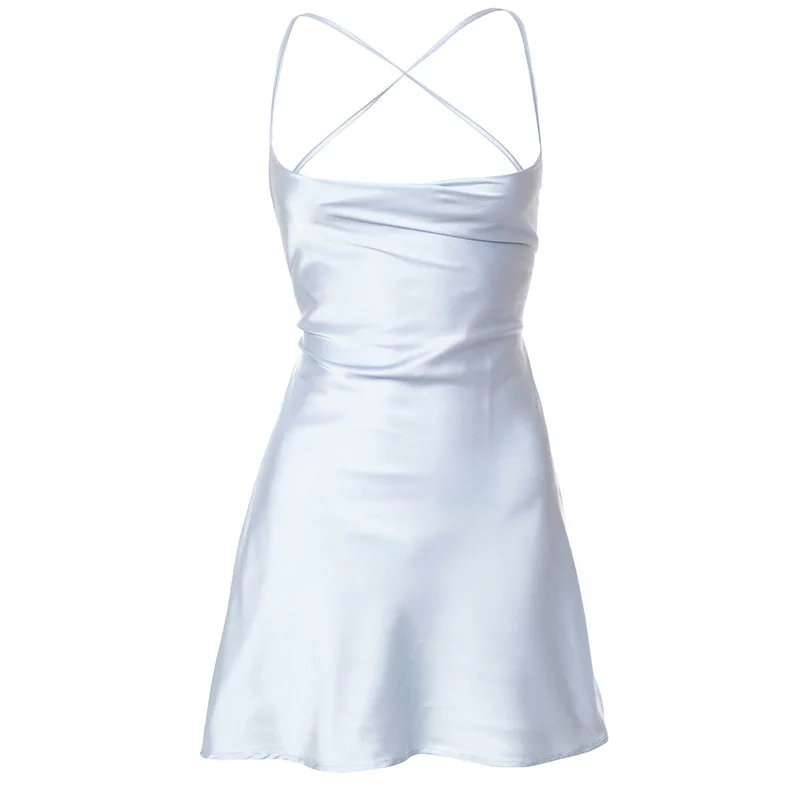 Ootddress New Spaghetti Straps Mini Satin Dress Women 2025 Summer Backless Low Cut Sexy Dresses Ladies Club Wear Party Sundresses