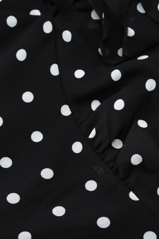 Polka Dot Ruffle Trim Flutter Sleeve Deep V-Neck Bodycon Mini Dress