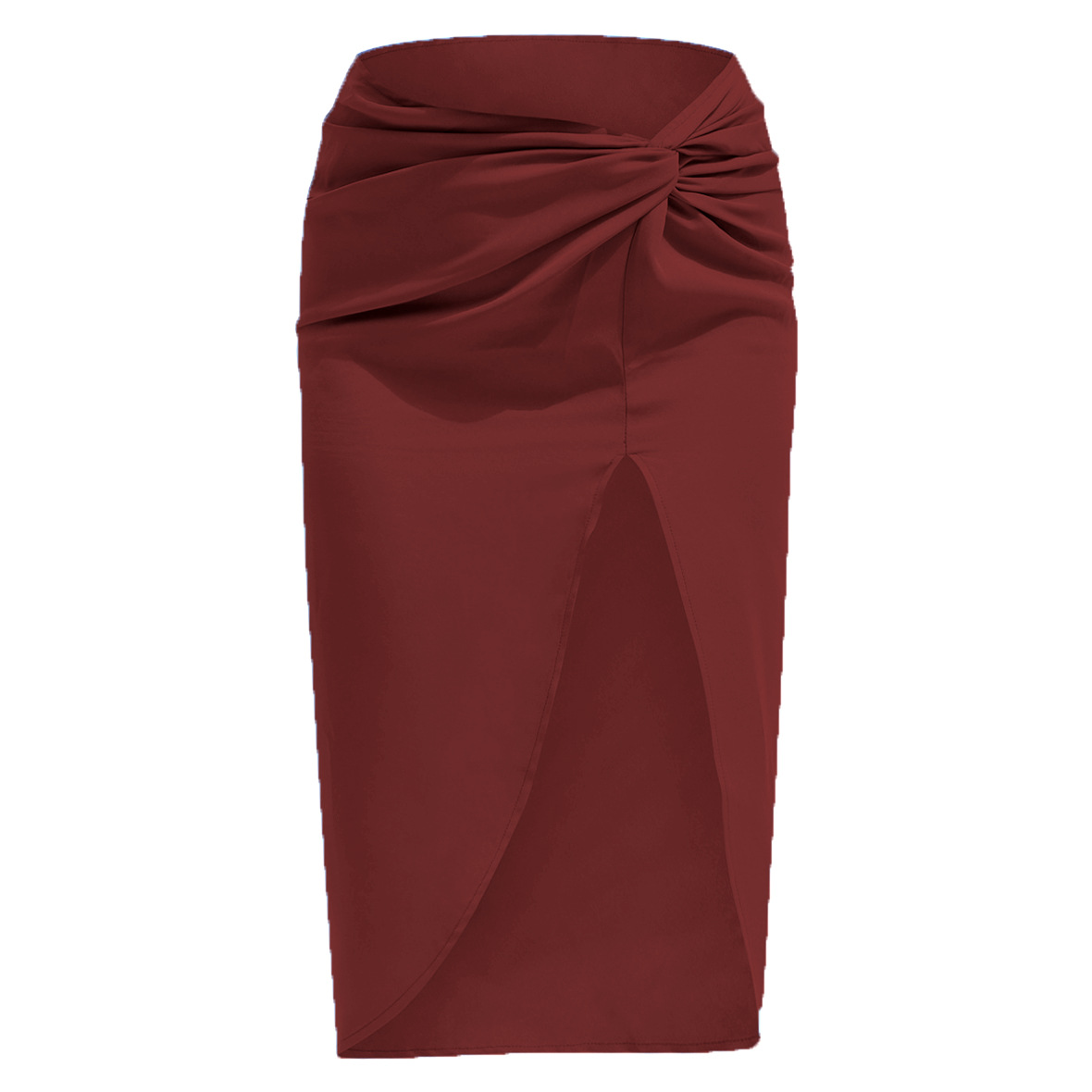 Ootddress Women Solid Satin High Splite Out Sexy Skirts Folds Irregular High Waist Bodycon Long Skirts Female French Style Outwears