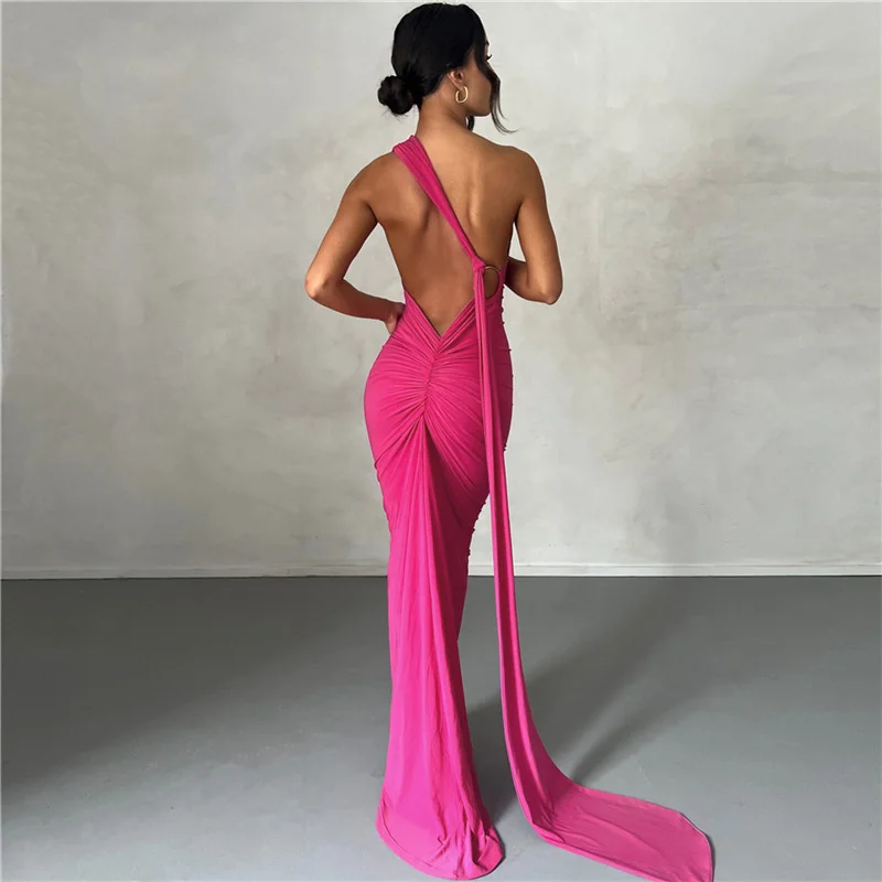Ootddress Sexy Backless Hanging Neck Bodycon Evening Dress For Women Strapless Max Female Dress Charming Club Party Prom Dress